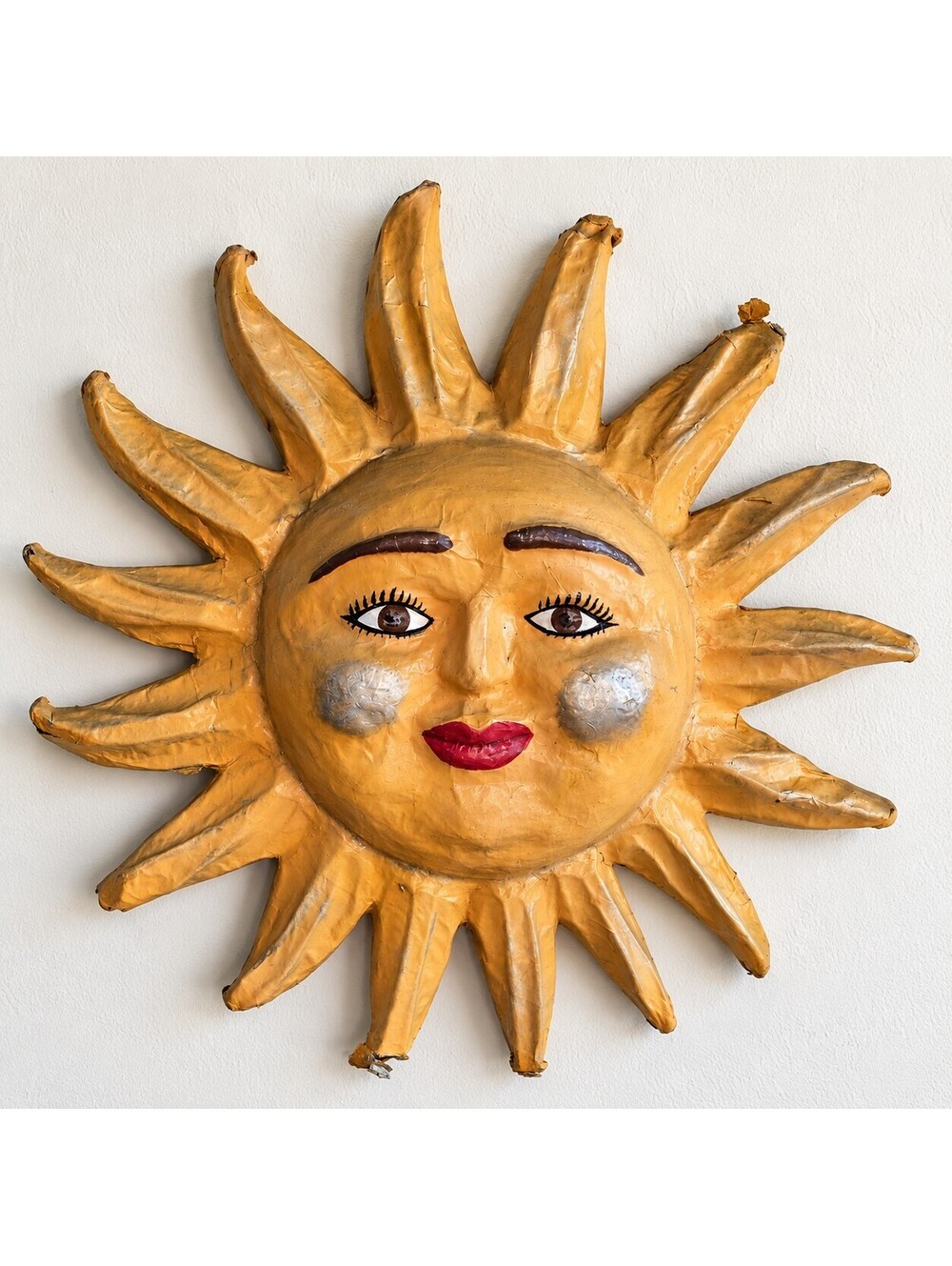 Vintage 1993 Papier Mache Sun Face Folk Art Wall Decor